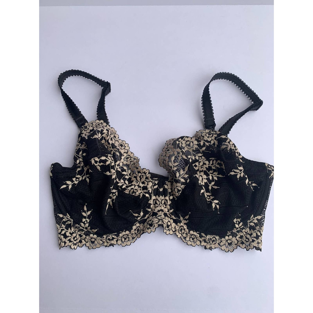 Wacoal Black Lace Bra with Cream Floral Embroidery